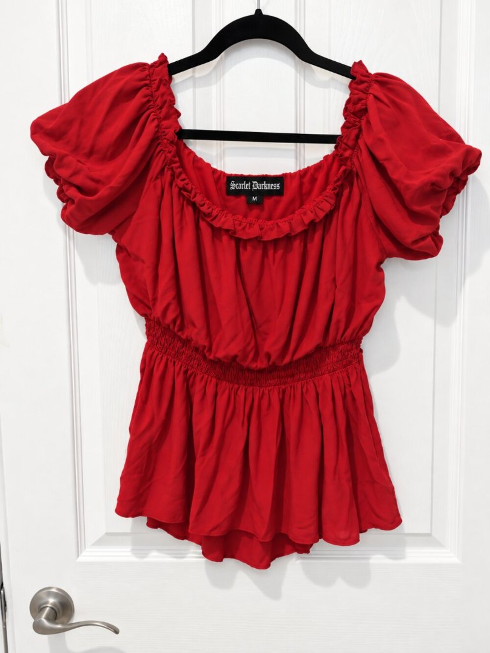 Scarlet Darkness Red Puff Sleeve Ruffle Peasant Blouse Women M Gothic Ren